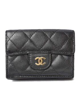 Chanel Coin Case Mini Wallet Compact Trifold Caviar
